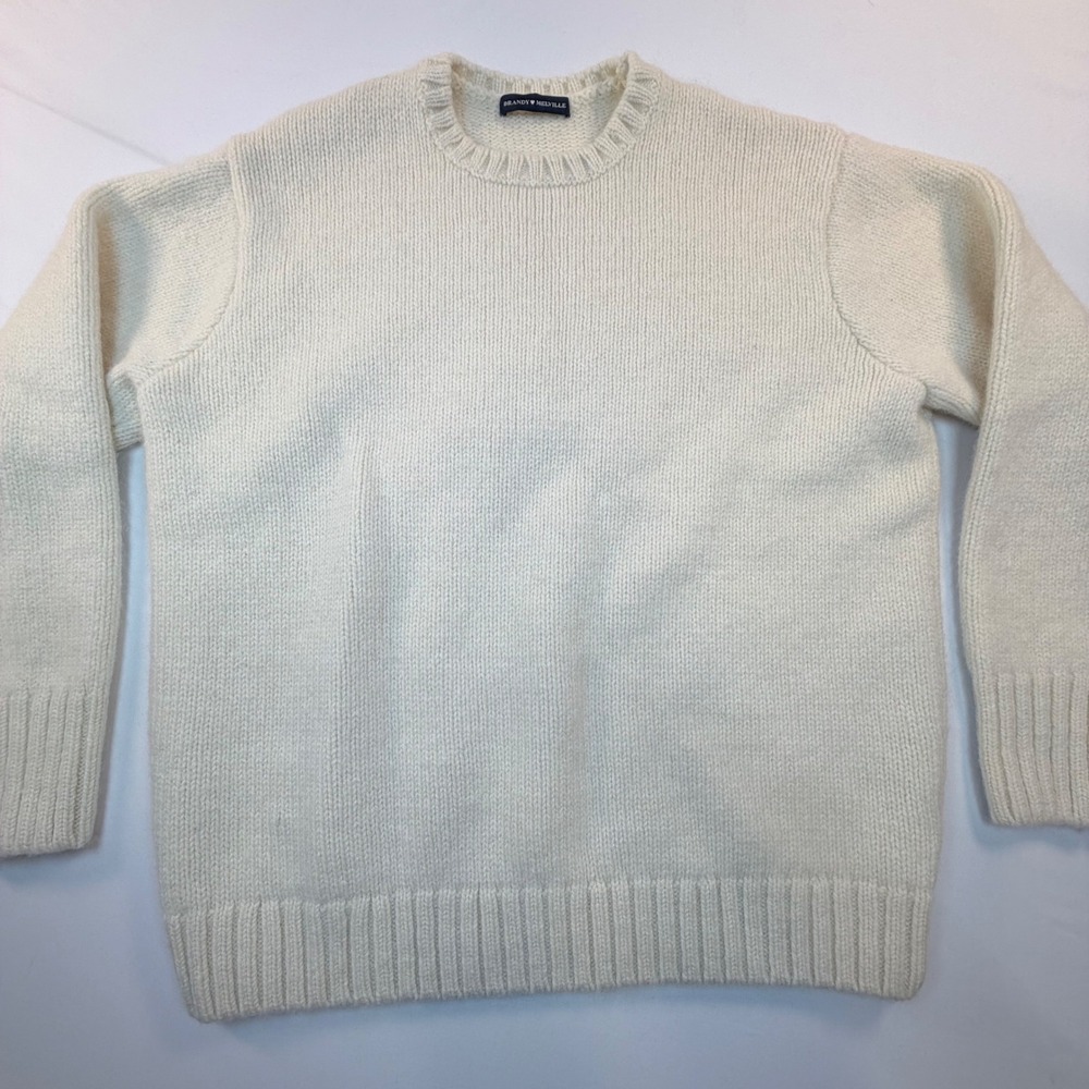 Brandy Melville 90% Wool Crewneck Sweater Cream One Size Soft Knit Pullover